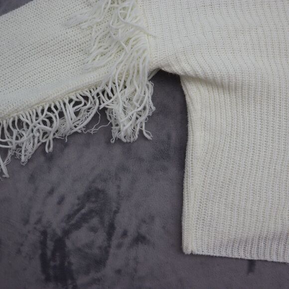 Free For All Sweater Womens XL White Fringe Long Sleeve Crew Neck Pullover - Picture 11 of 16